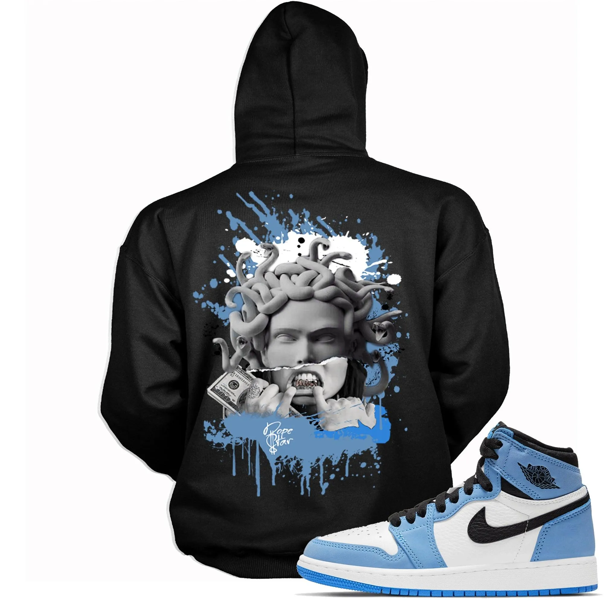 1 High White University Blue Black Hoodie Medusa