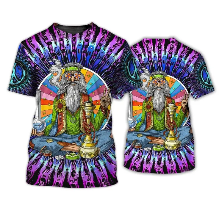 3D All Over Print Old Man Hippie Shirts, Hippie Man Shirt, Hippie Woman Shirts, Colorful Hippie Tshirt