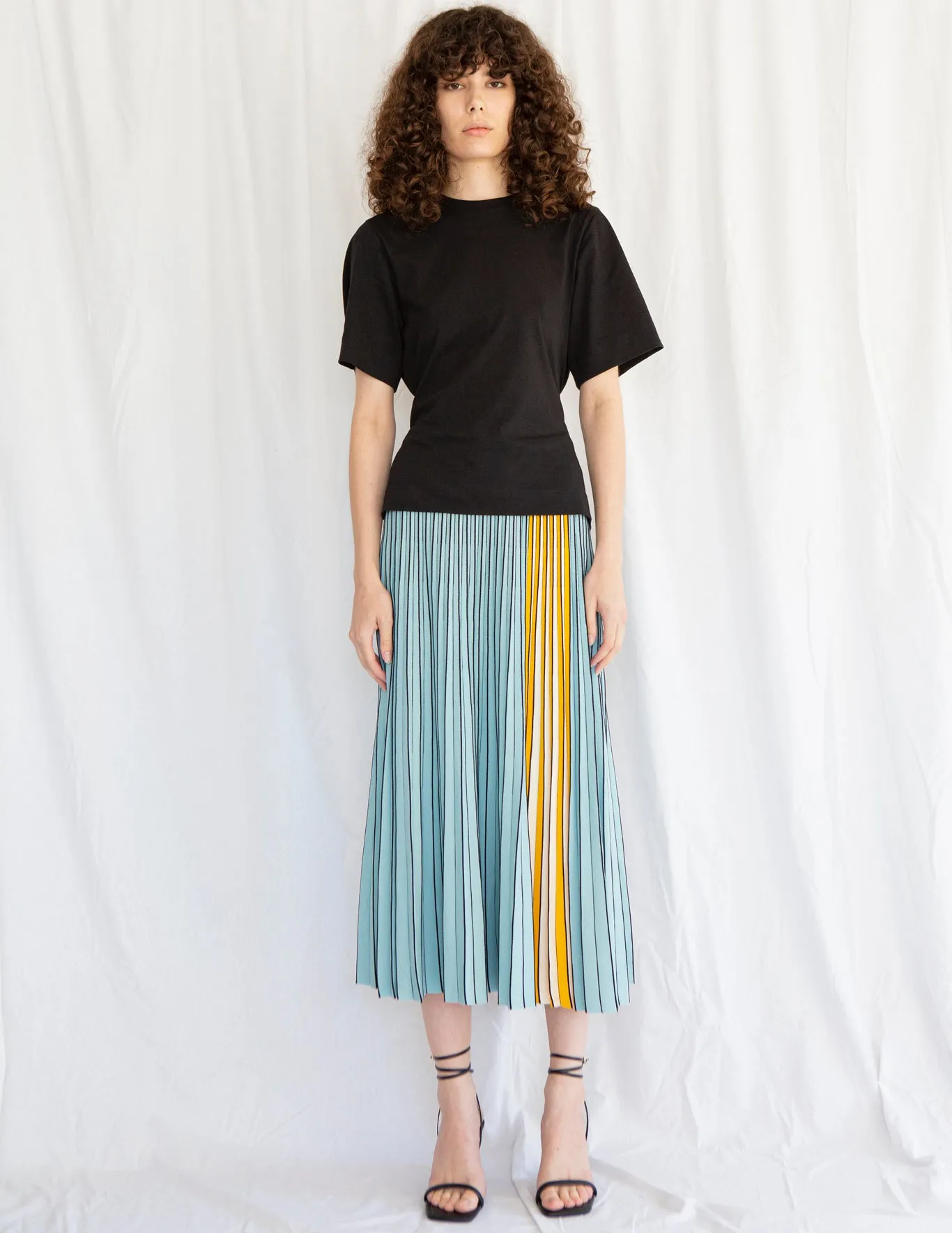 3D Knit Pleated Skirt in Sky Blue