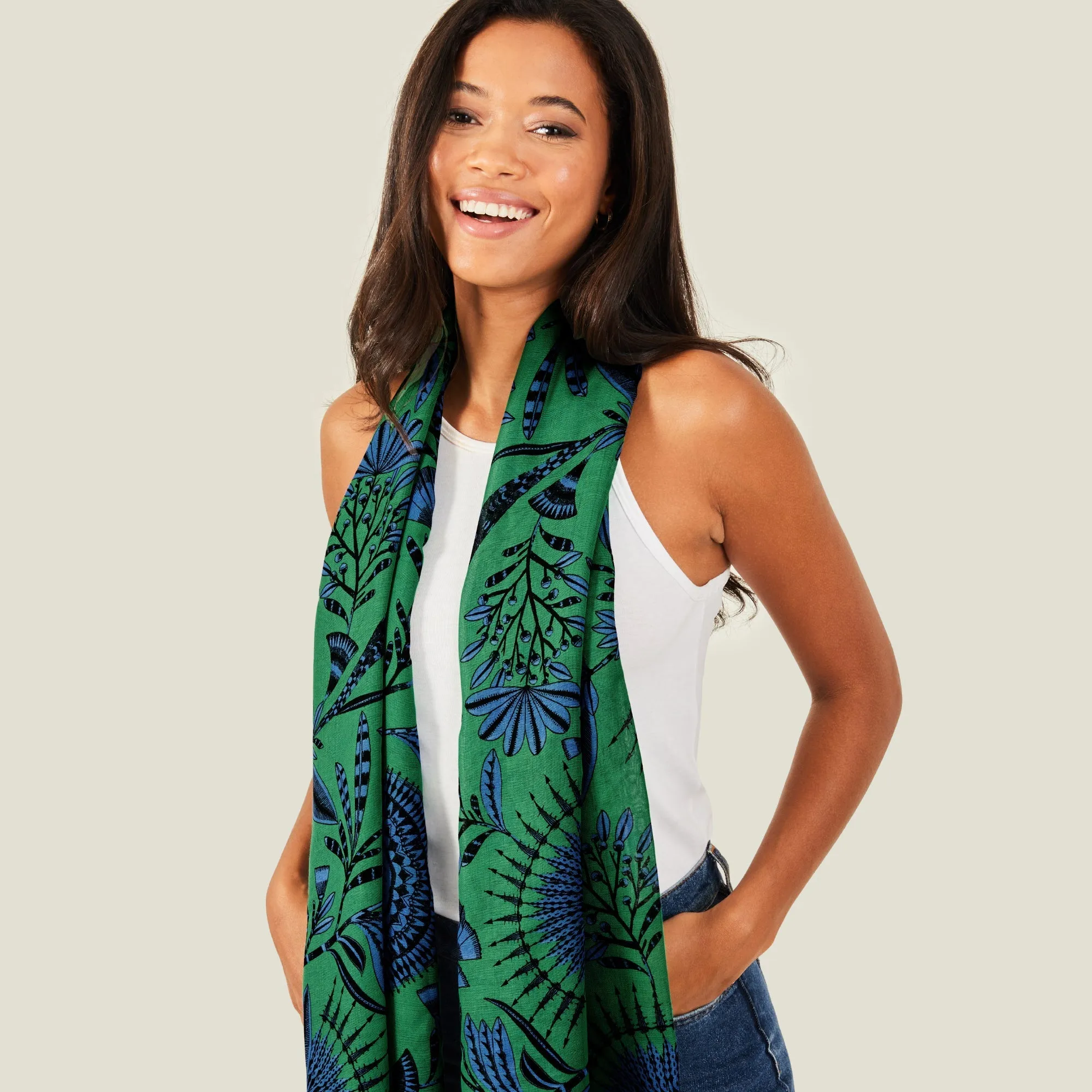 Accessorize London Women's Blue Green Print Scarf