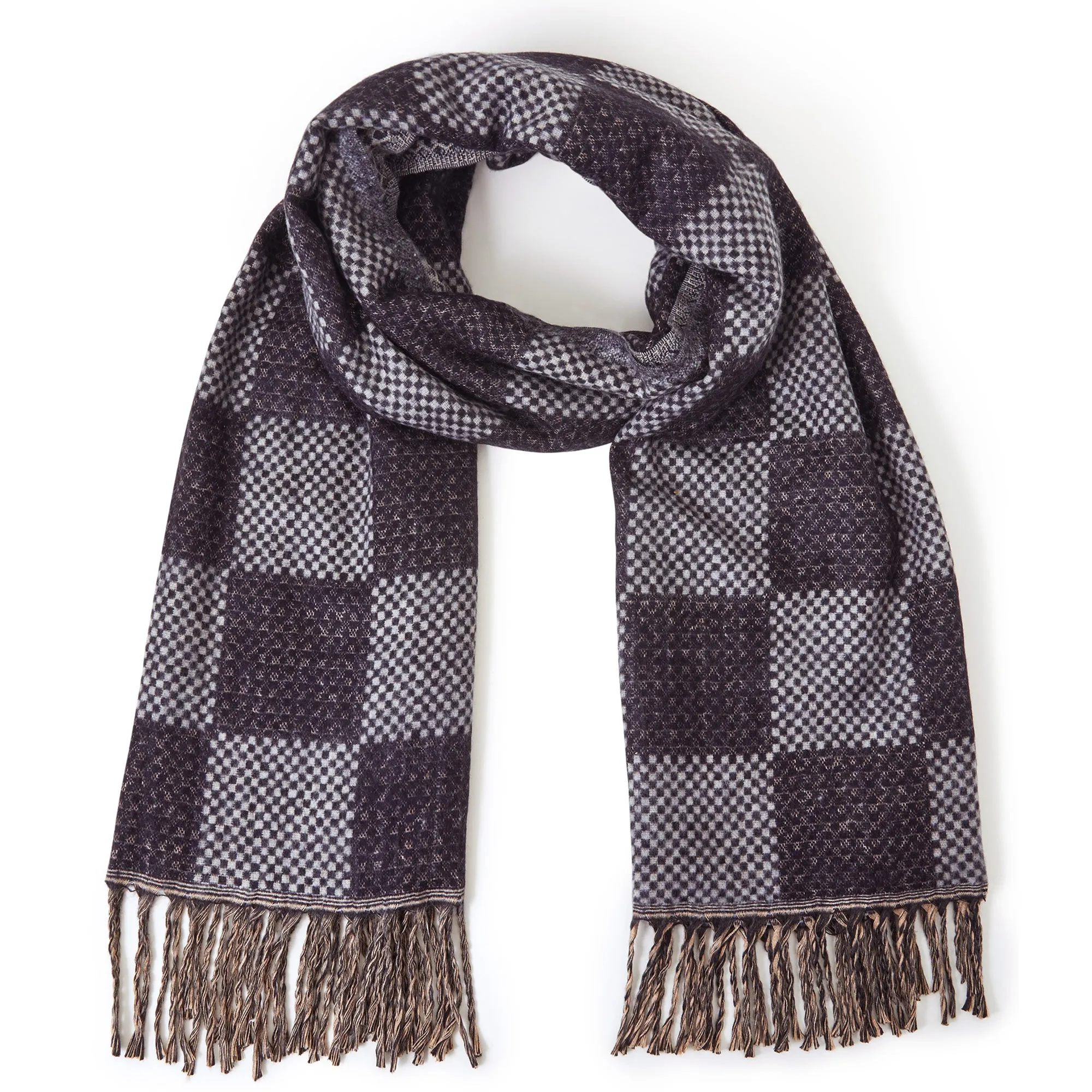 Accessorize London Women's Grey Checkerboard Woven Scarf