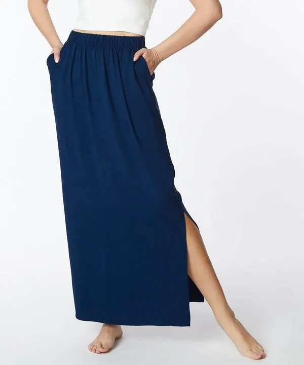 Bamboo Classic Maxi Skirt (Black/Slate Navy)