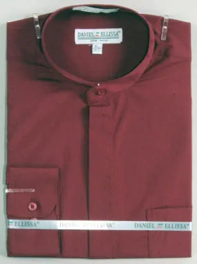 Banded Collar Dress Shirt, Burgundy