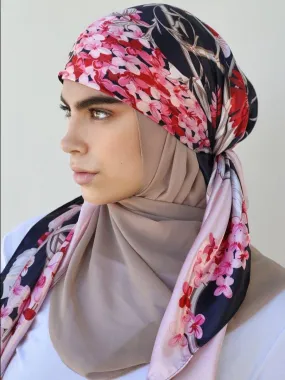 Blush Pink Floral Square Satin Silky  Scarf