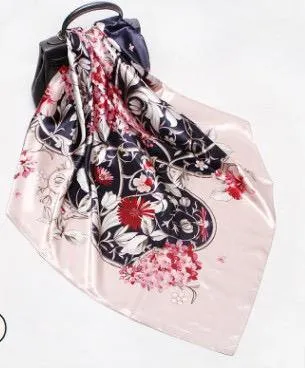 Blush Pink Floral Square Satin Silky  Scarf