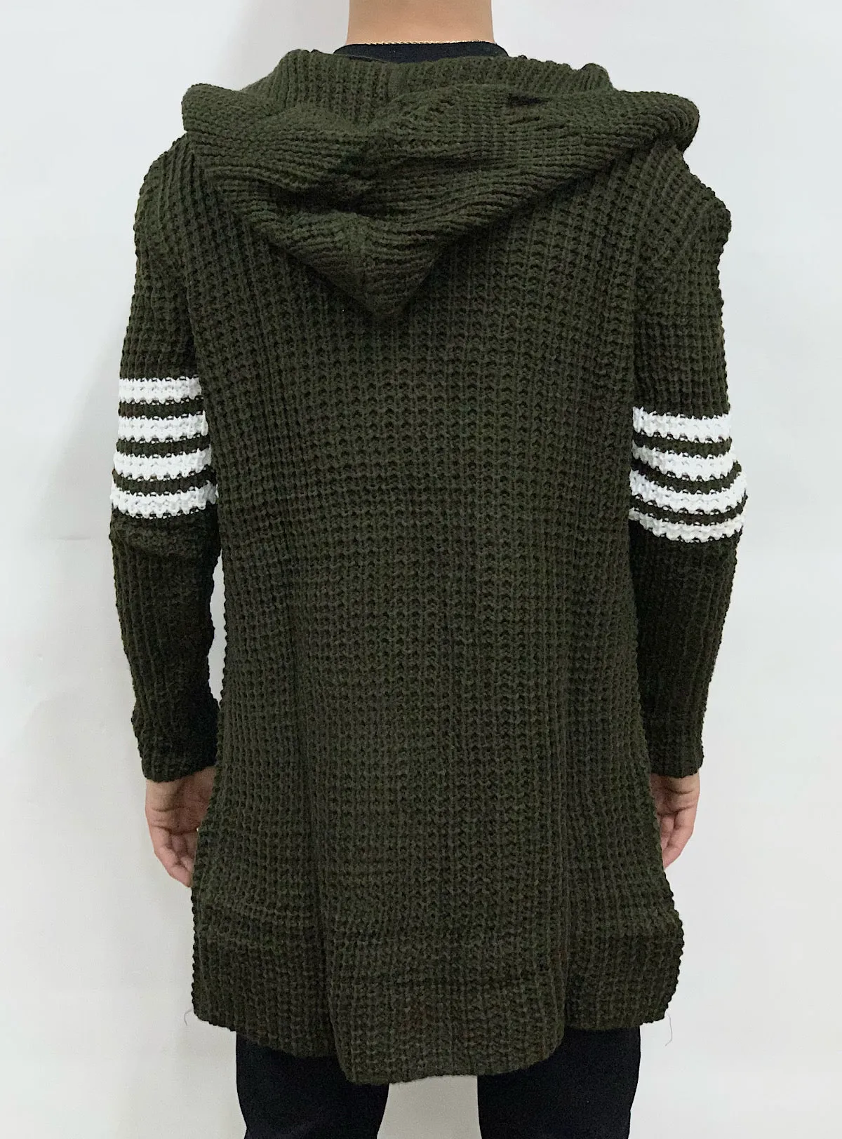 Buyer's Choice Sweater - Cardigan - Olive With White Stripes - KA2028