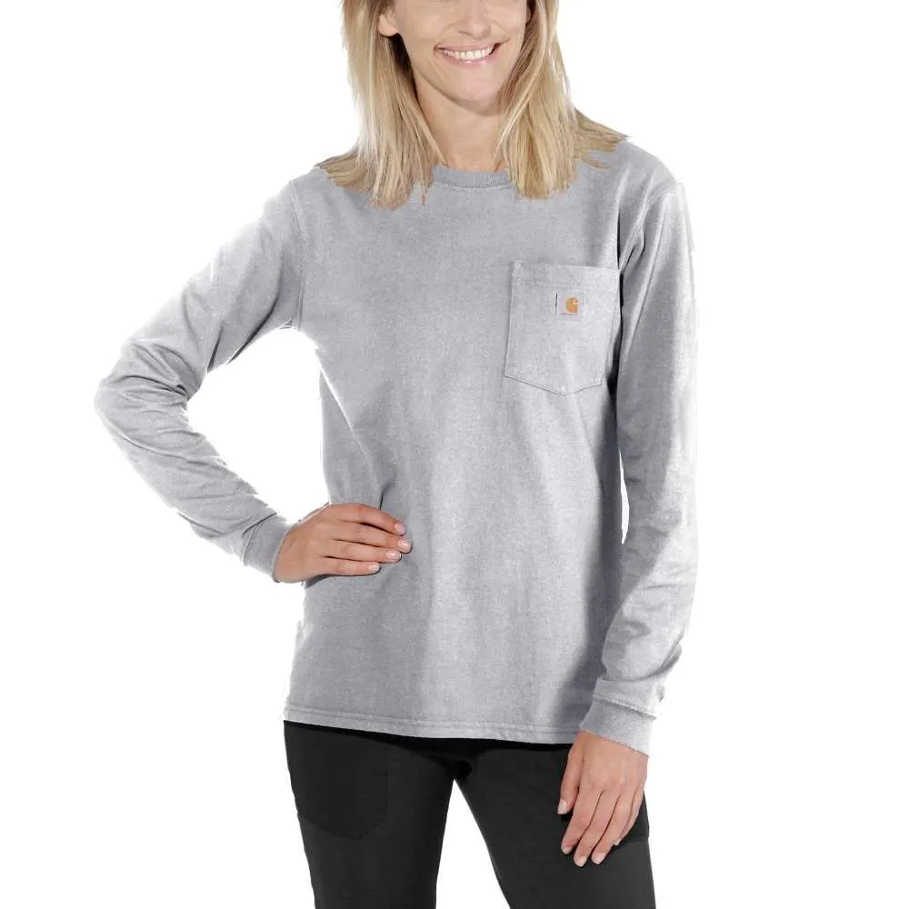 Carhartt&#x20;103244&#x20;Women&#x27;s&#x20;Pocket&#x20;l&#x2F;s&#x20;T-Shirt&#x20;-&#x20;Heather&#x20;Grey