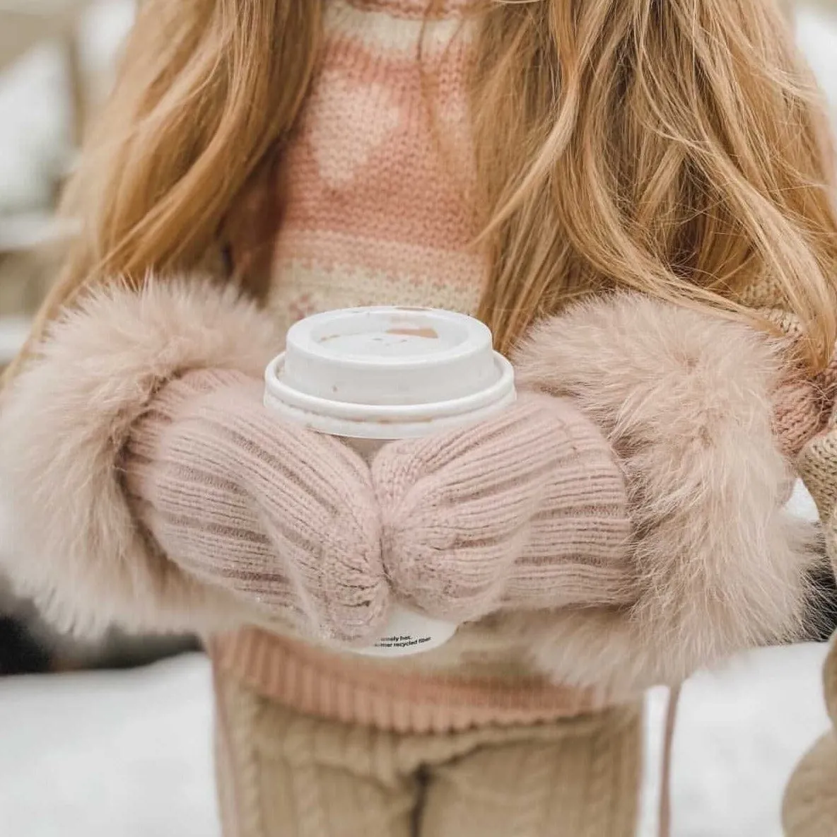 Cashmere Latte Fur Trim Mittens