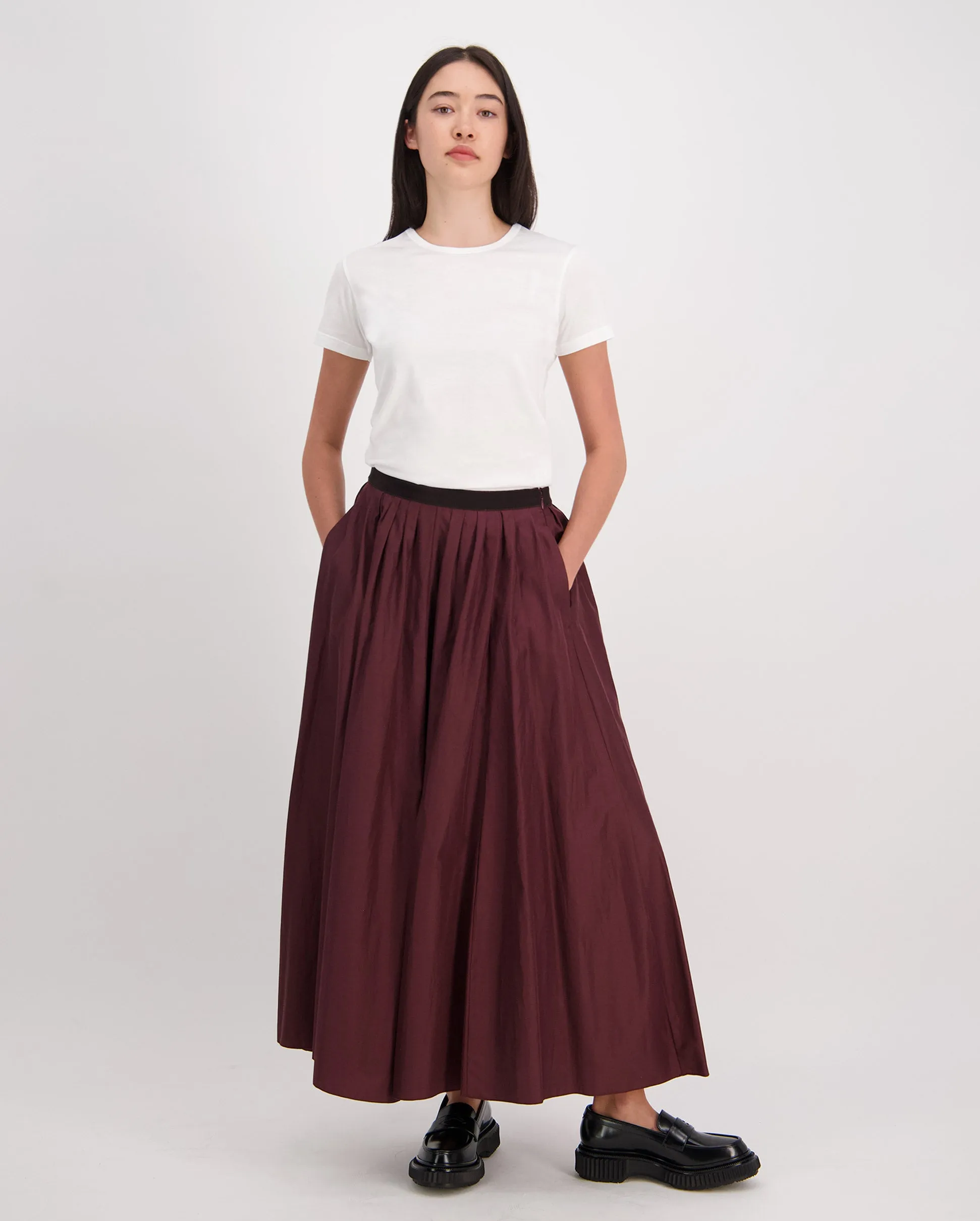 CHIC TAFFETTA LONG SKIRT / CACAO