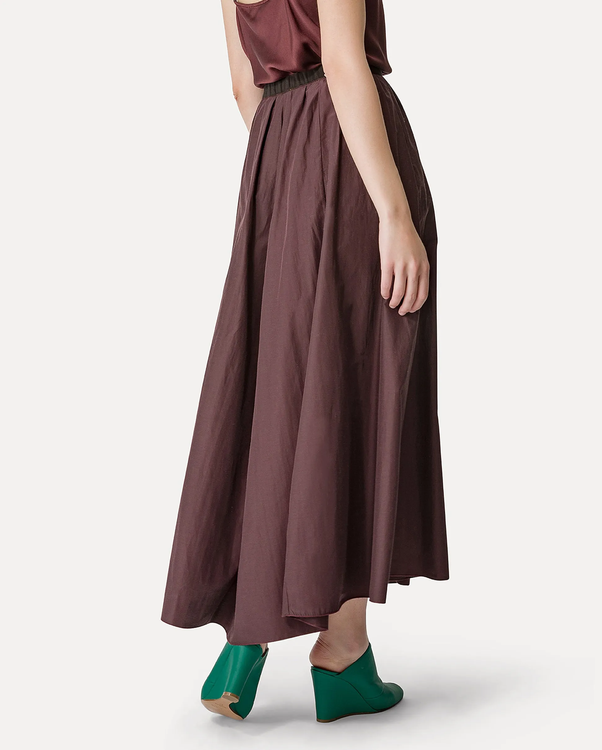 CHIC TAFFETTA LONG SKIRT / CACAO