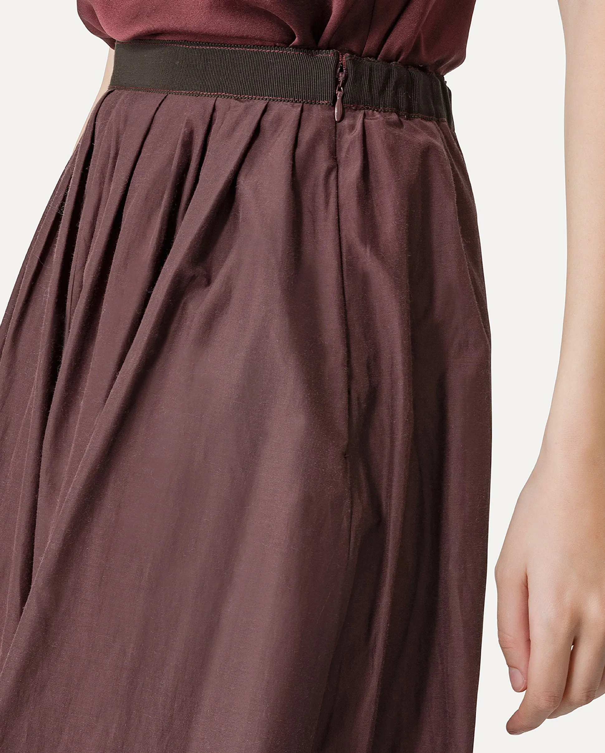 CHIC TAFFETTA LONG SKIRT / CACAO