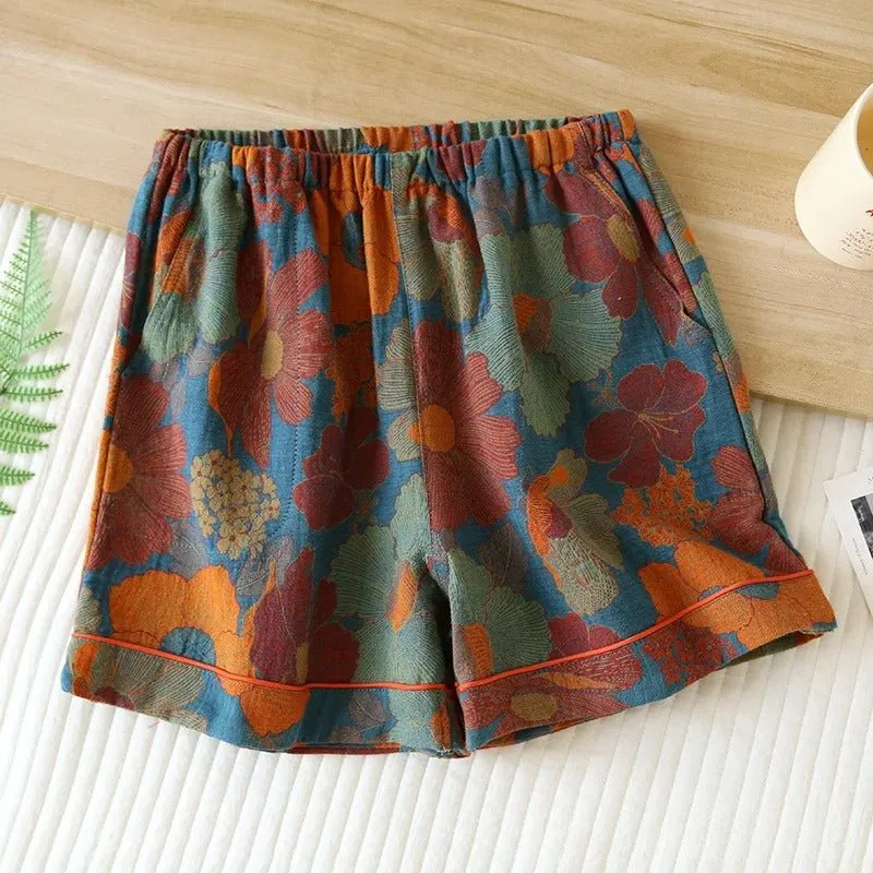 Cotton Gauze Shorts with Elastic Waist in different prints