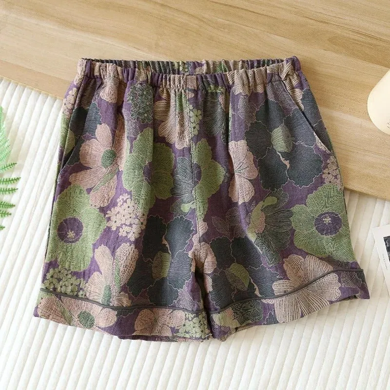 Cotton Gauze Shorts with Elastic Waist in different prints