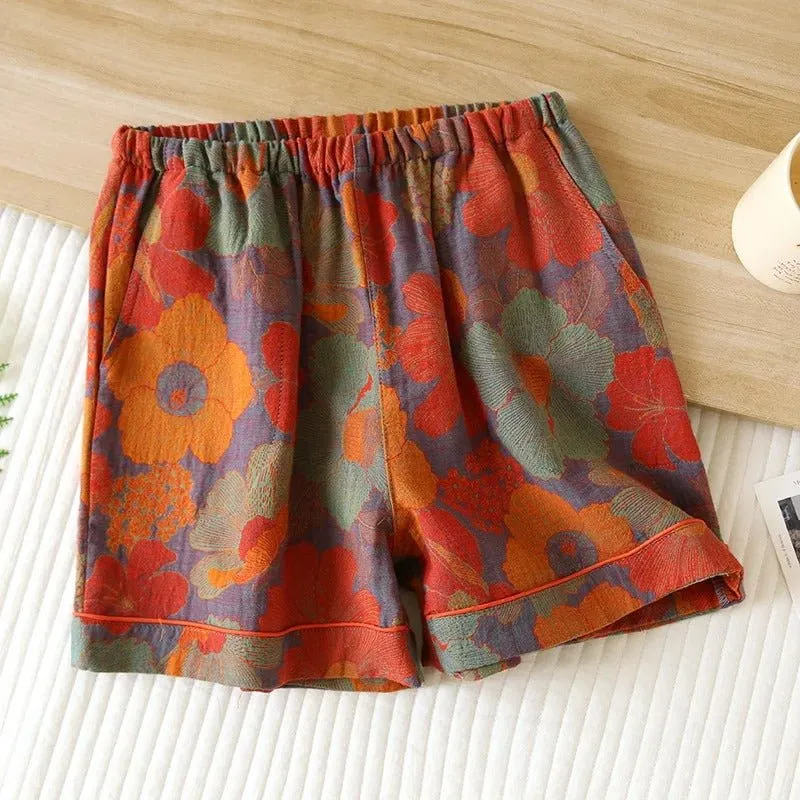 Cotton Gauze Shorts with Elastic Waist in different prints