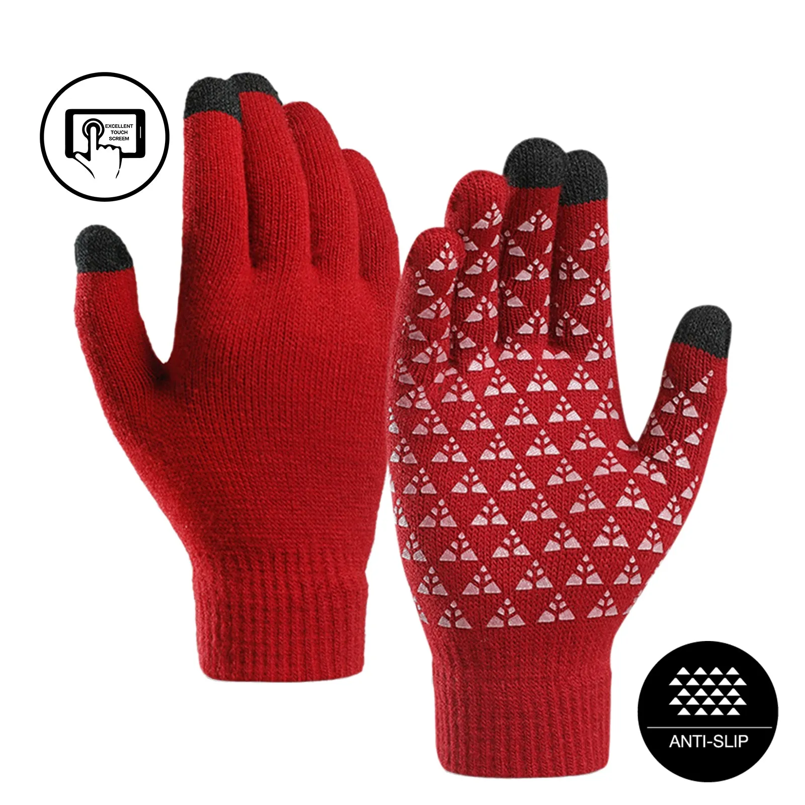 COUPLES FLEECE THICKENED COLD-PROOF TOUCH SCREEN NON-SLIP KNITTED GLOVES