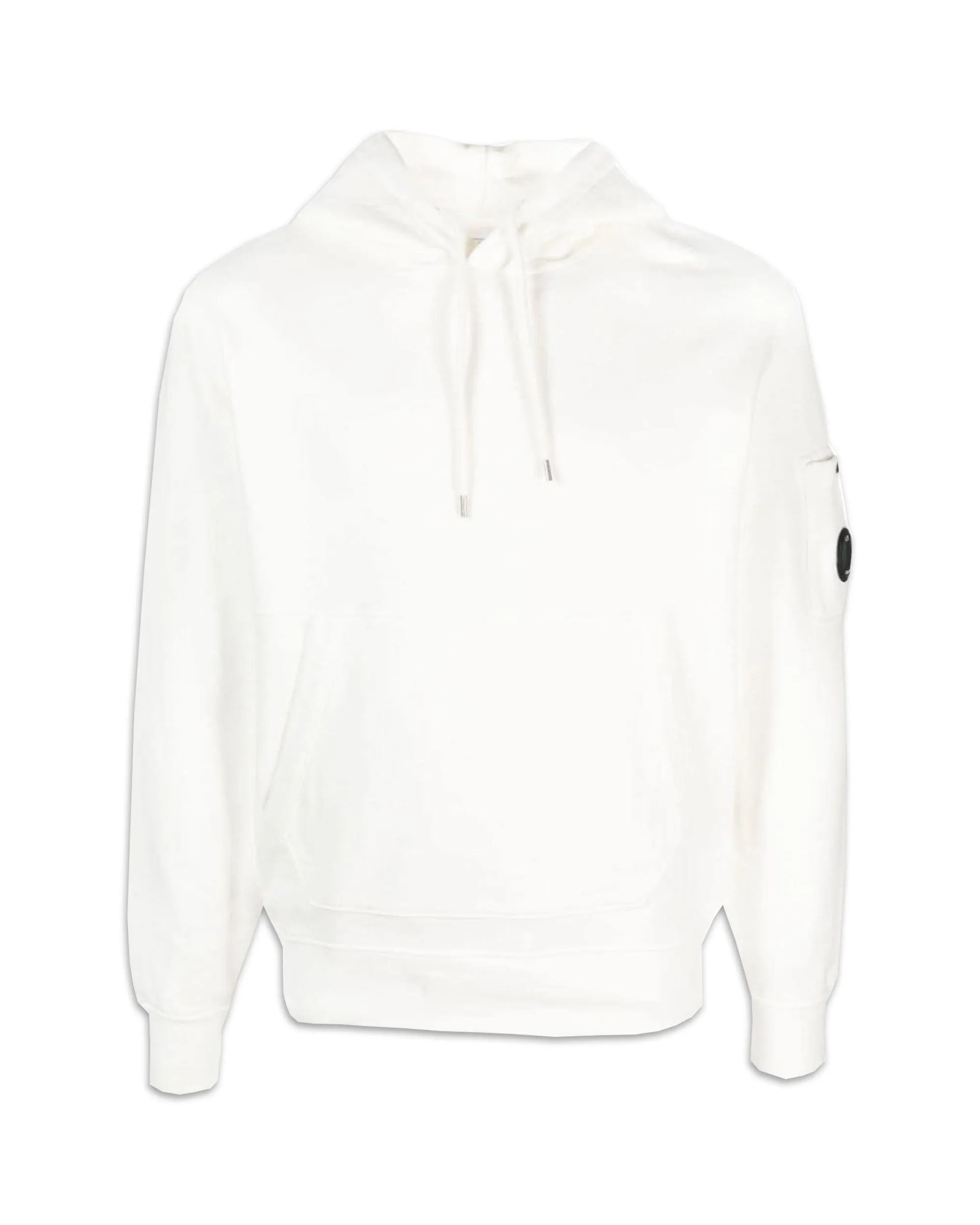 CP Company Brushed & Emerized Diagonal Fleece Lens Hoodie Gauze White