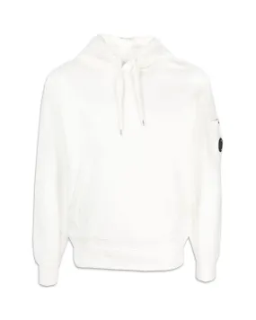 CP Company Brushed & Emerized Diagonal Fleece Lens Hoodie Gauze White