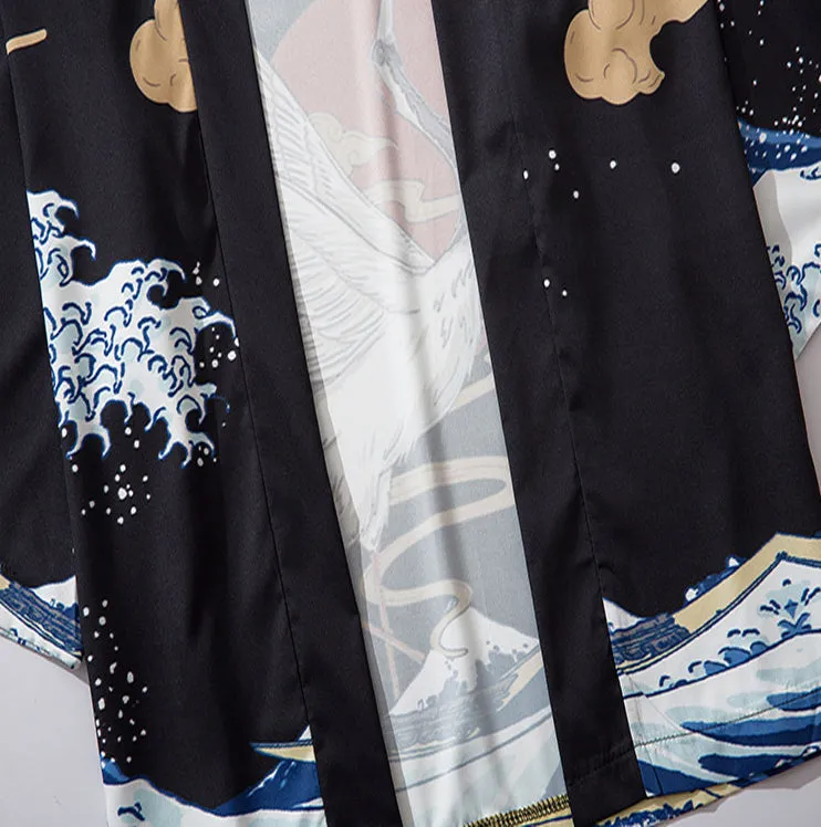 Cranes x Waves Kimono Shirt | Anime Kimono