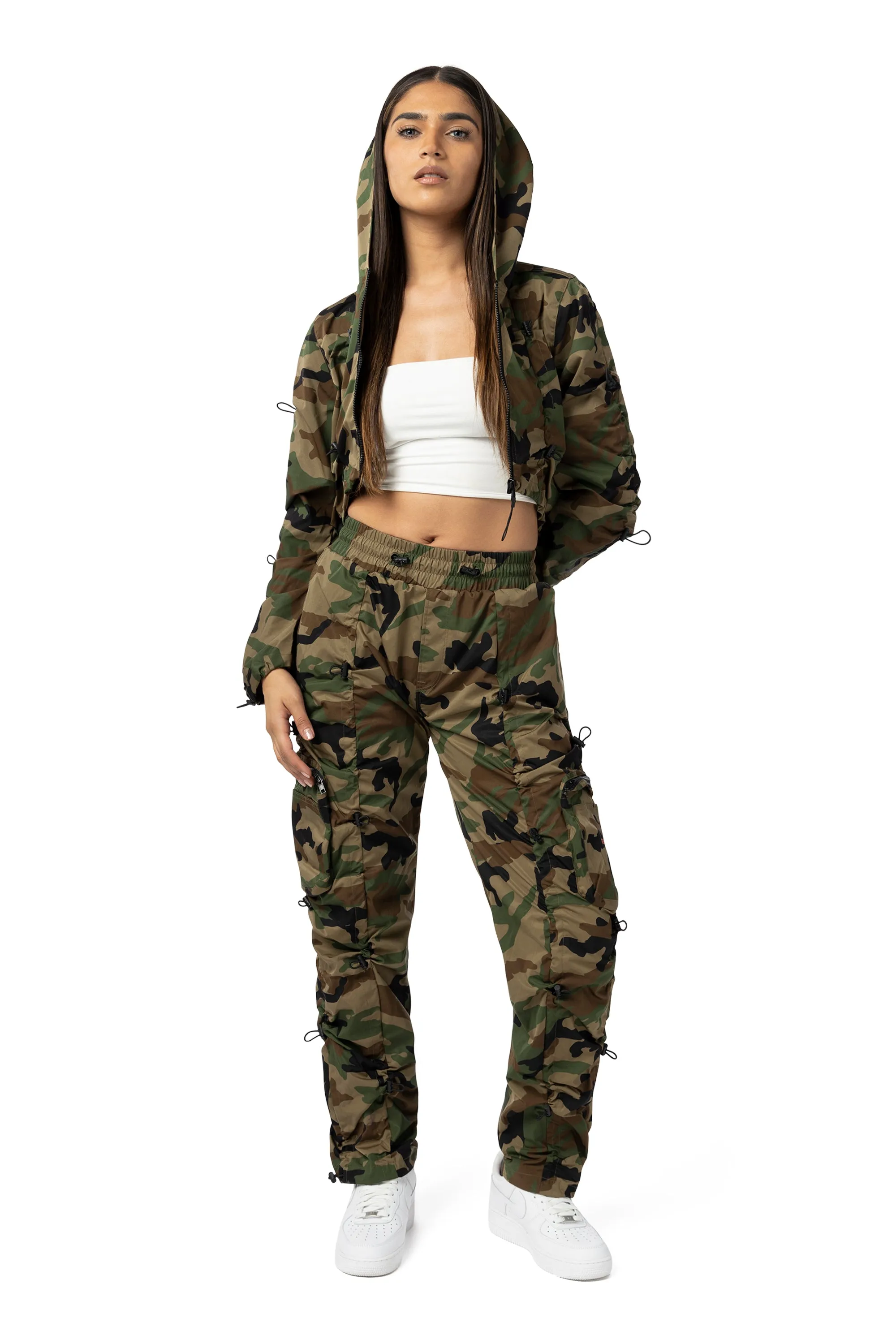 Cropped Full Zip Hoodie Jacket - Wood Camo