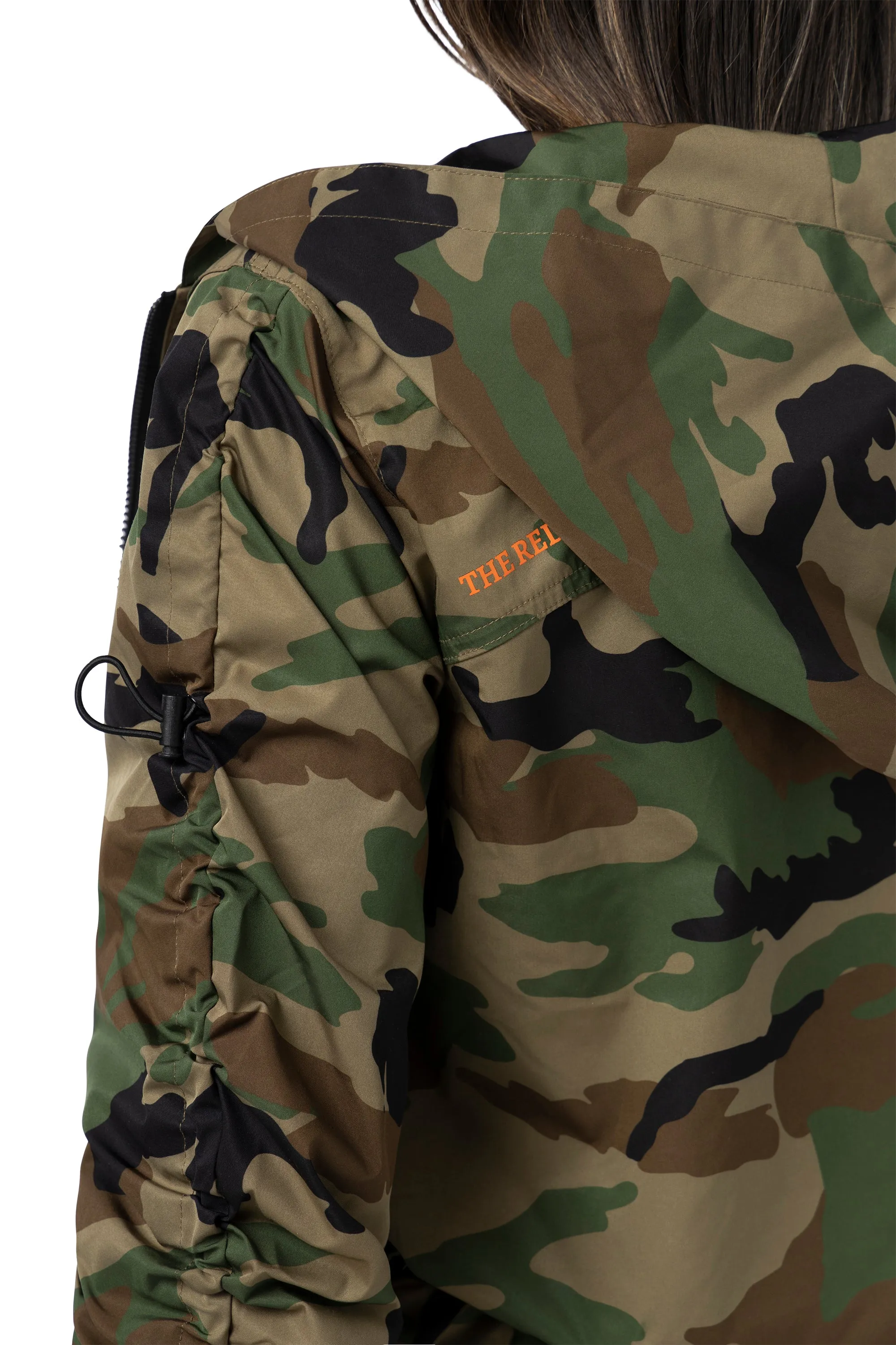 Cropped Full Zip Hoodie Jacket - Wood Camo