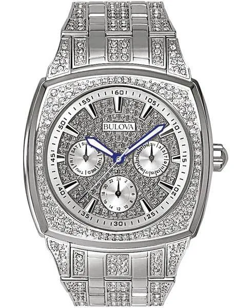 Crystal Mens Dress Watch by Bulova - Cushion Style Case - Day/Date Subdials