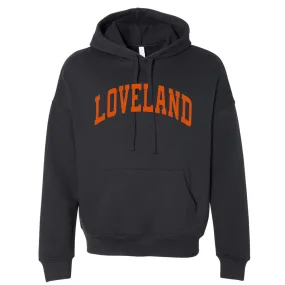 Curved Loveland Orange Hoodie on Black