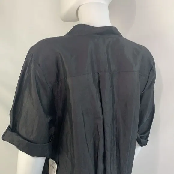 Donna Karan NWT black linen blend blouse