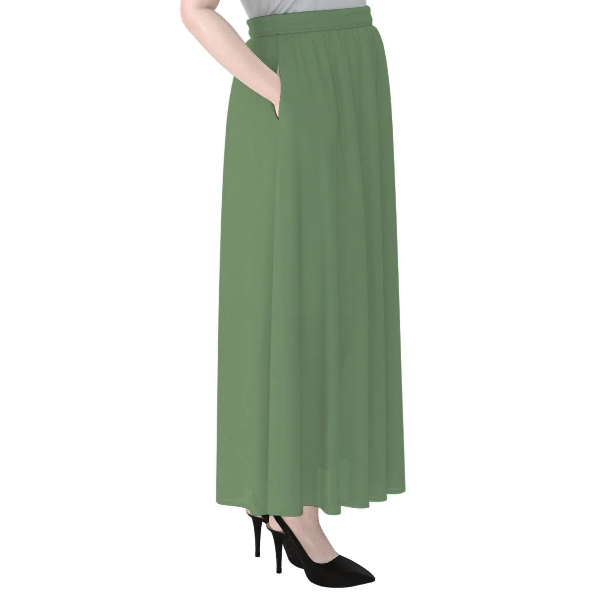 Ecru Black Daisy Green - Women's Maxi Chiffon Skirts With Lining