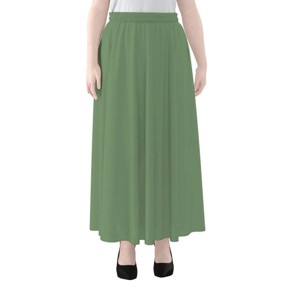 Ecru Black Daisy Green - Women's Maxi Chiffon Skirts With Lining