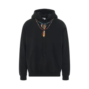 Feathers Necklace Oversized Hoodie in Black/Red