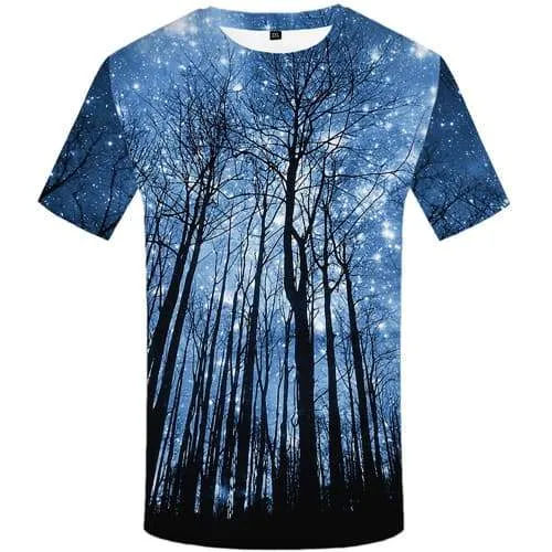 Galaxy T-shirt Men Space Tshirt Anime Forest Tshirts Novelty Blue Tshirt Printed Gothic T-shirts Graphic Short Sleeve T shirts