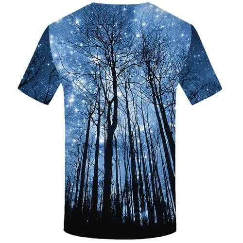 Galaxy T-shirt Men Space Tshirt Anime Forest Tshirts Novelty Blue Tshirt Printed Gothic T-shirts Graphic Short Sleeve T shirts