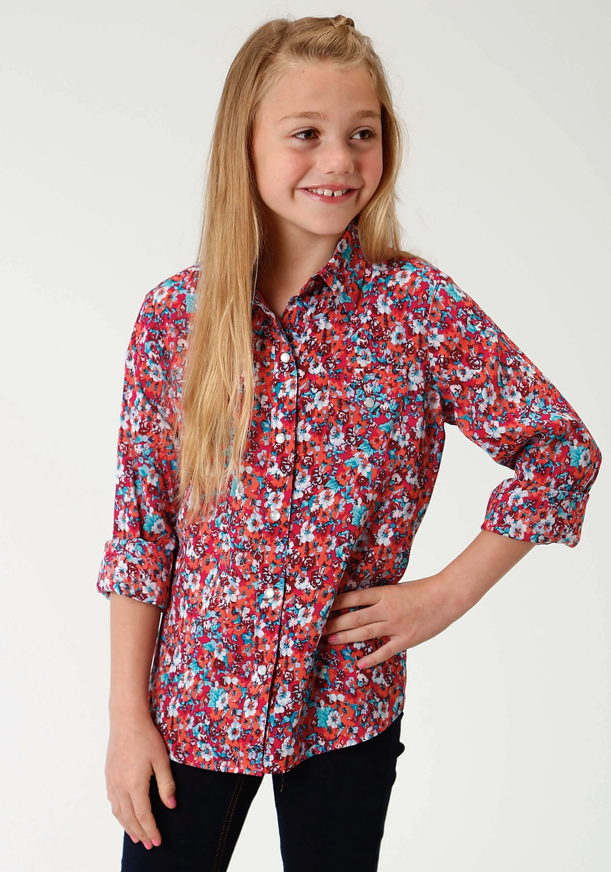 Girl's Roper Floral Pink L/S Shirt