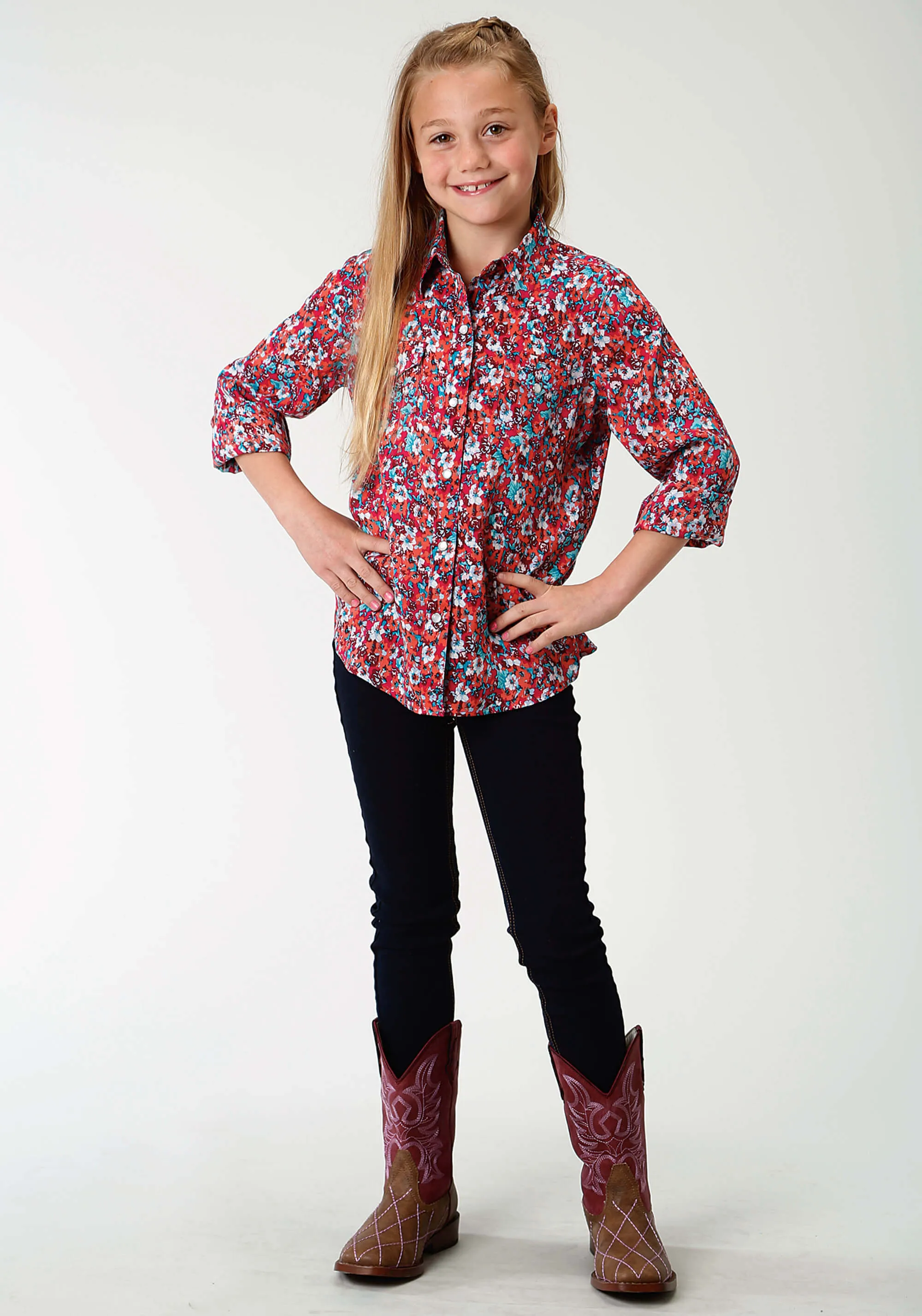 Girl's Roper Floral Pink L/S Shirt