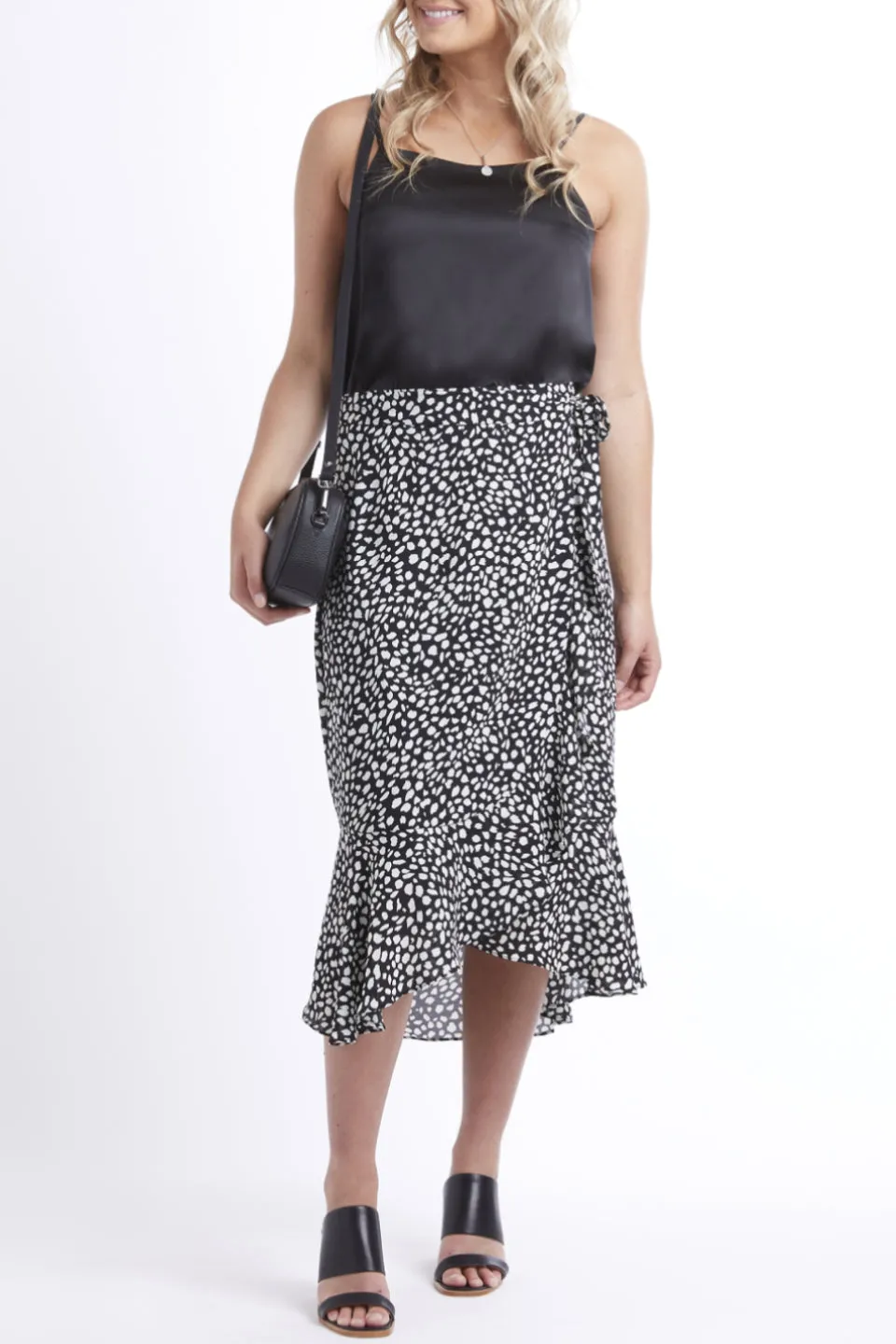 Gratitude Wrap Black Animal Spot Skirt