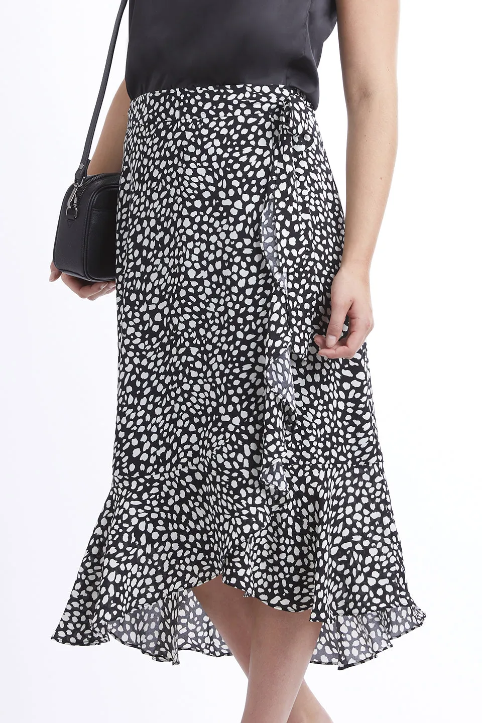 Gratitude Wrap Black Animal Spot Skirt