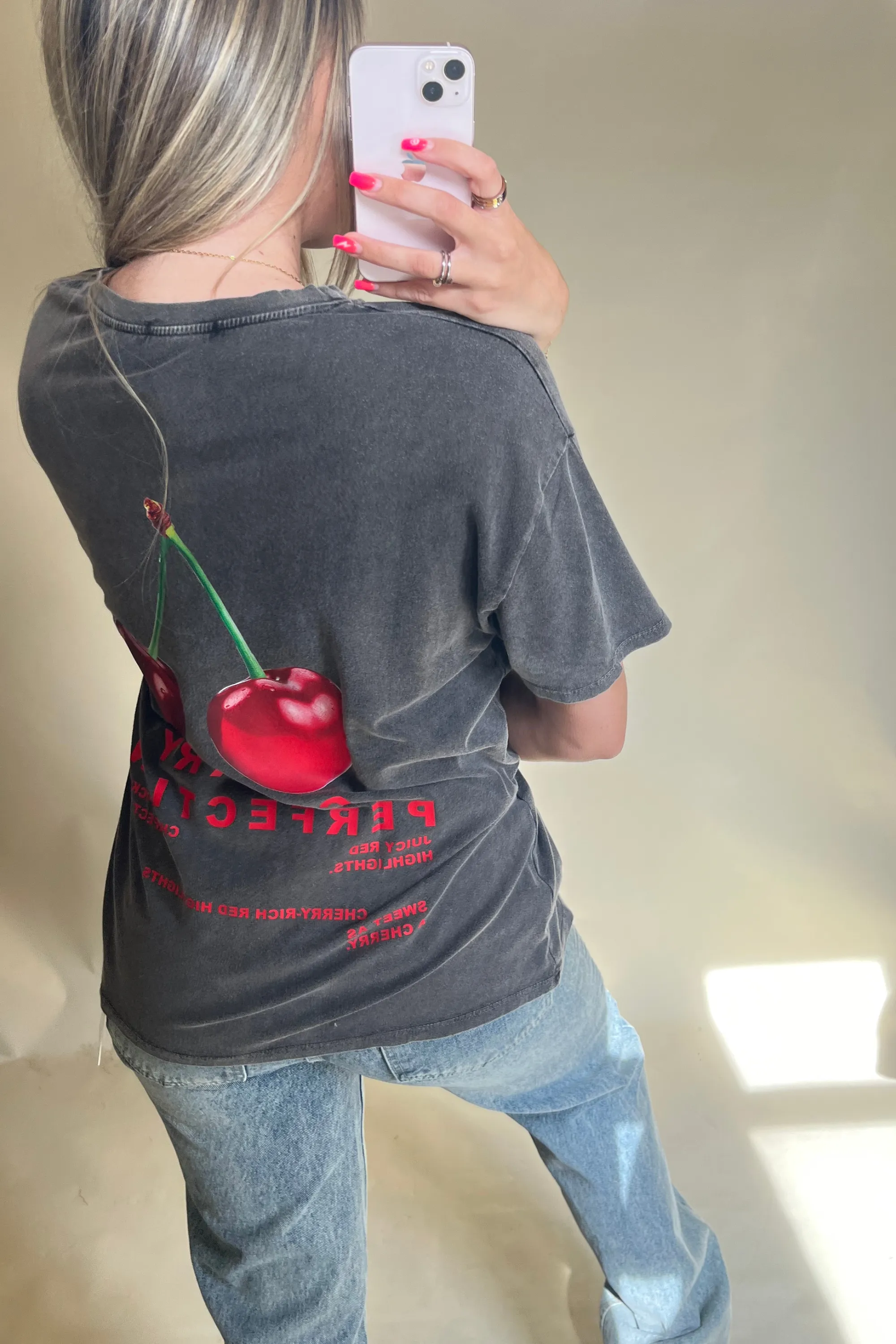 Grey cherry graphic t-shirt