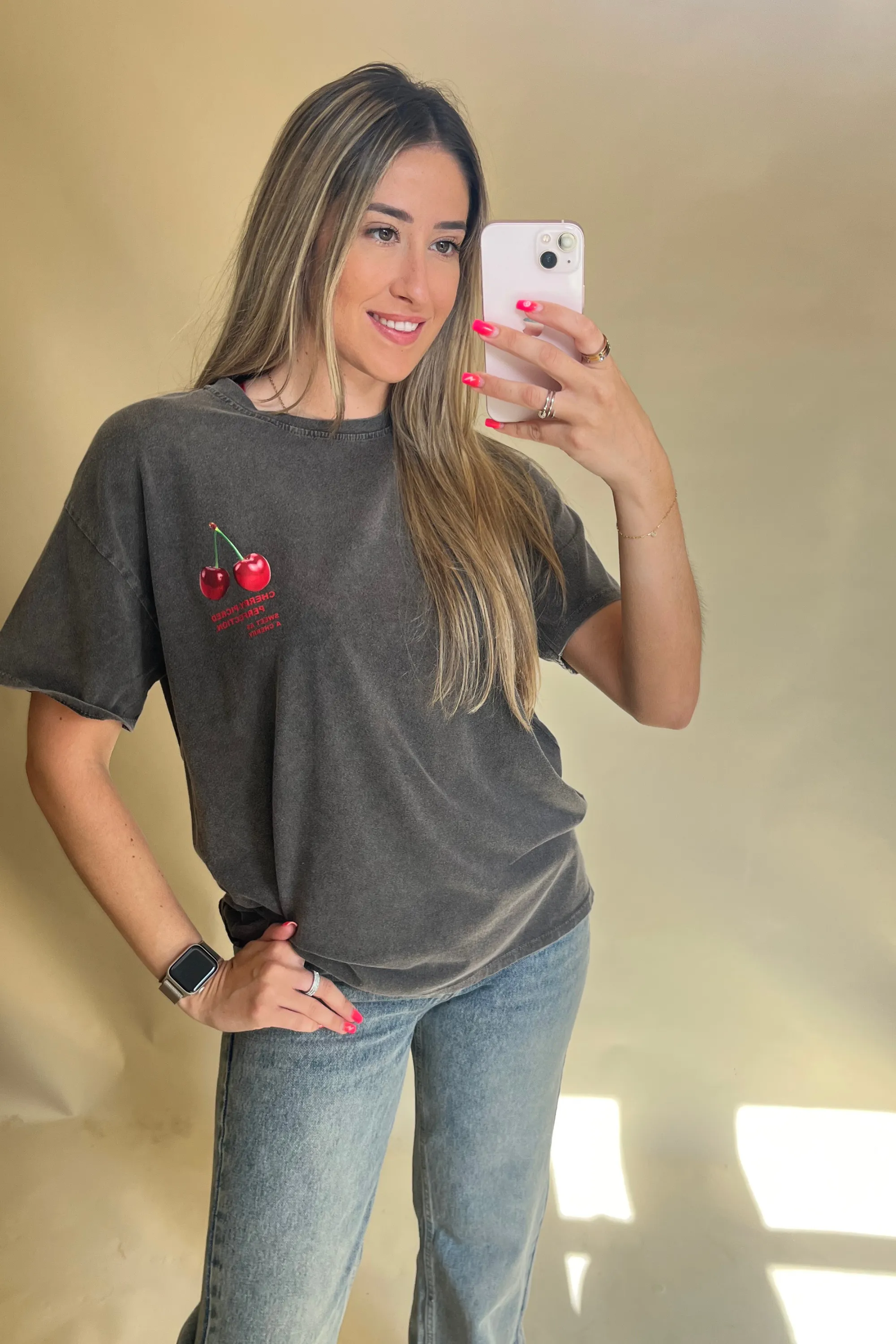 Grey cherry graphic t-shirt