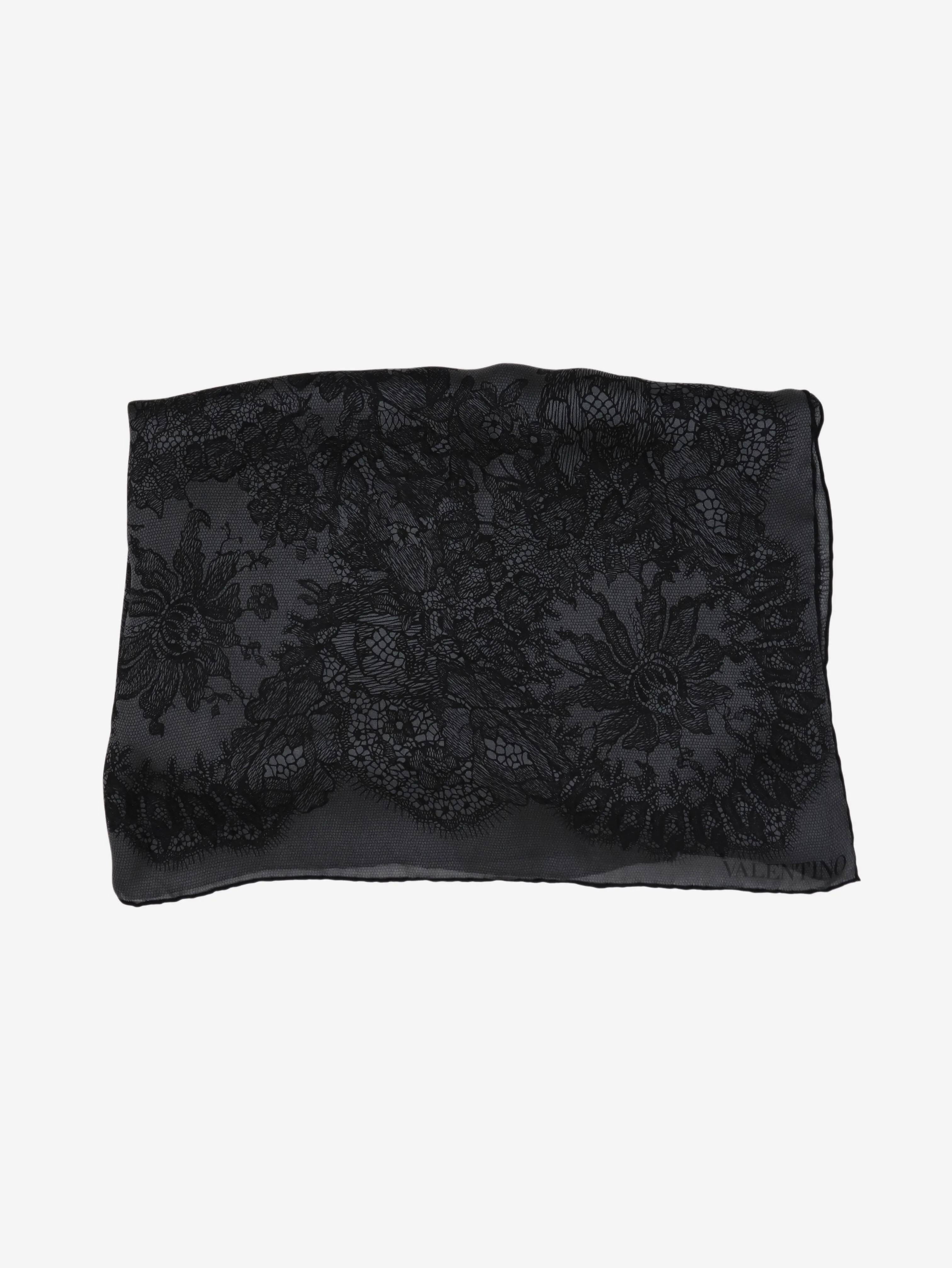 Grey floral lace print silk scarf