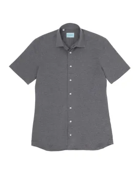 Grey Melange Cotton Pique Short Sleeved Shirt