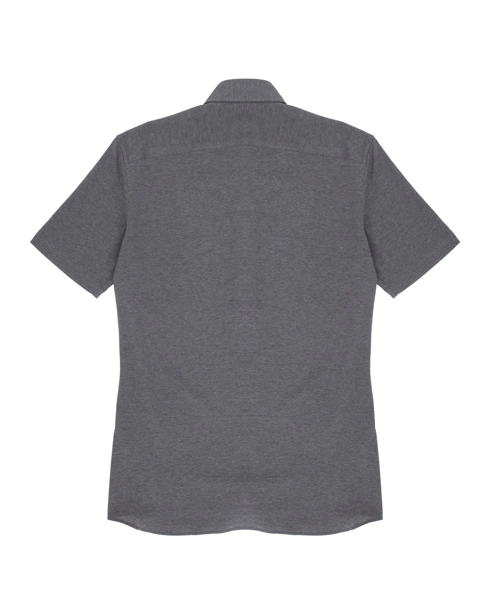 Grey Melange Cotton Pique Short Sleeved Shirt