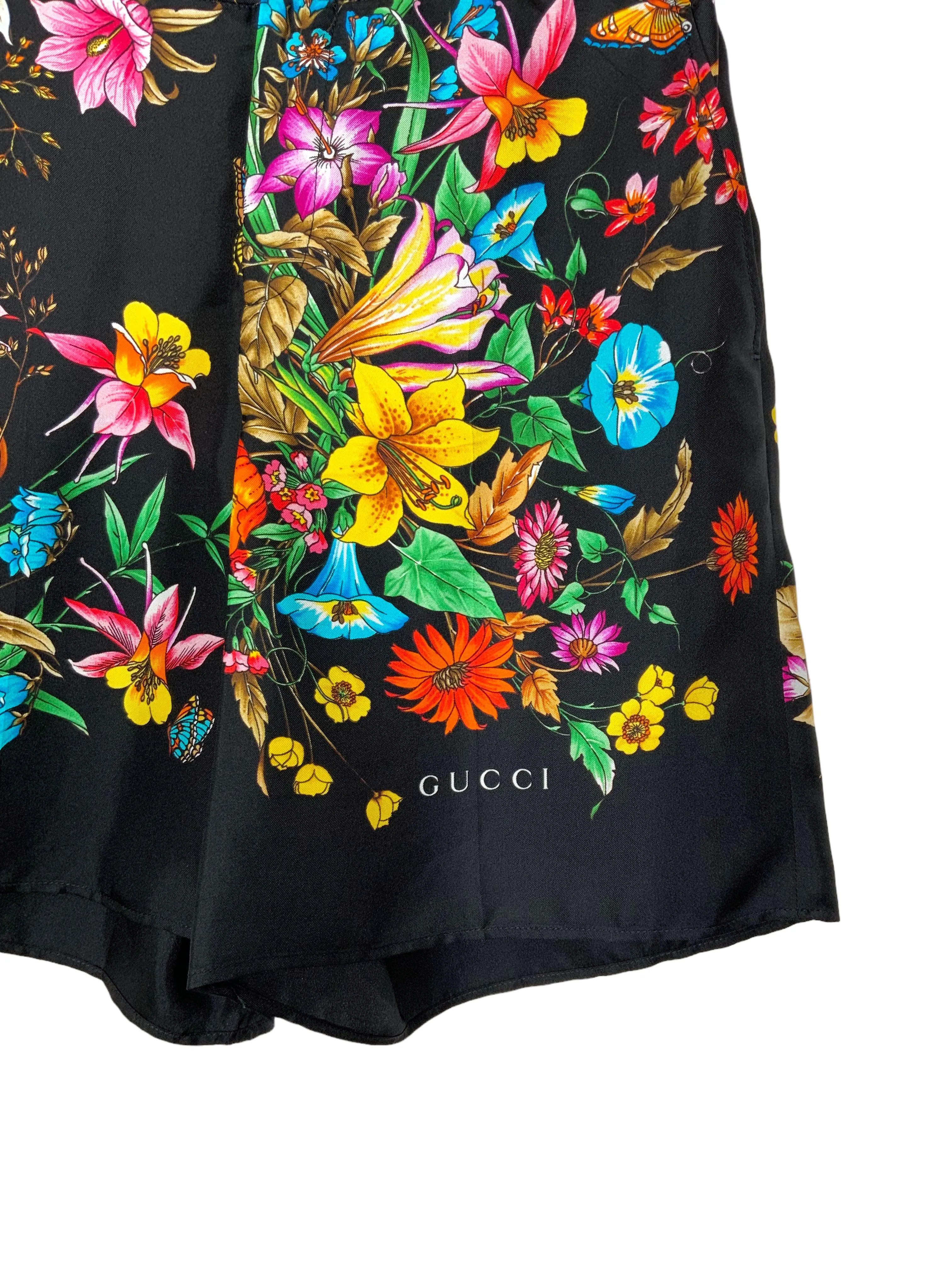 GUCCI Flora Printed Silk Shorts Size S