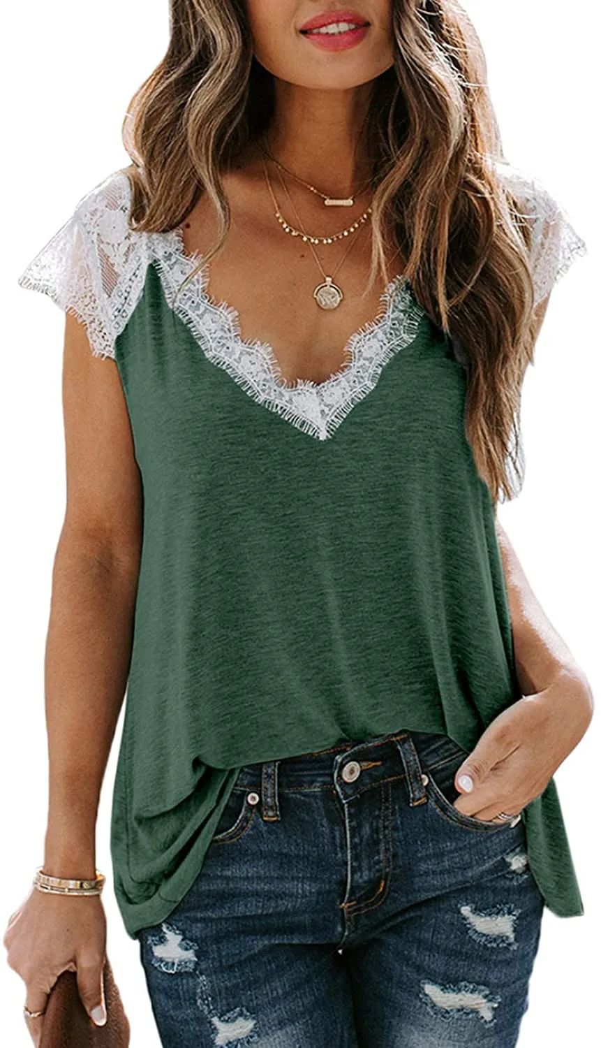 Haute Edition V-Neck Lace Flowy Tee