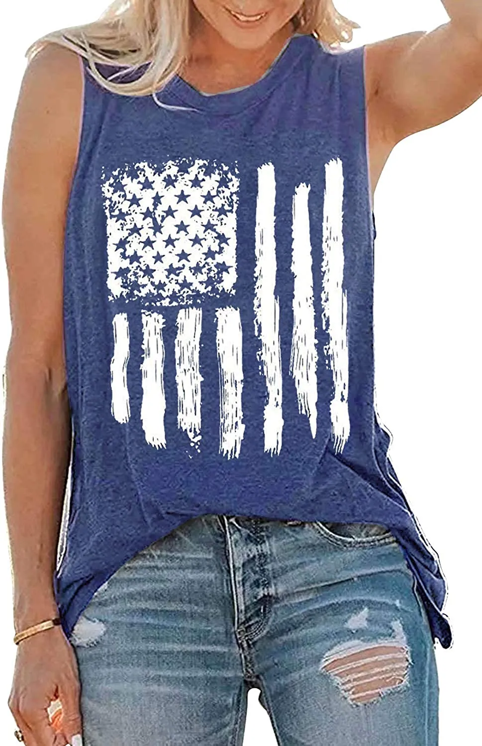 Haute Edition Women'sUSAAmerican Flag 4th of July Casual Loose Fit Tops With Plus