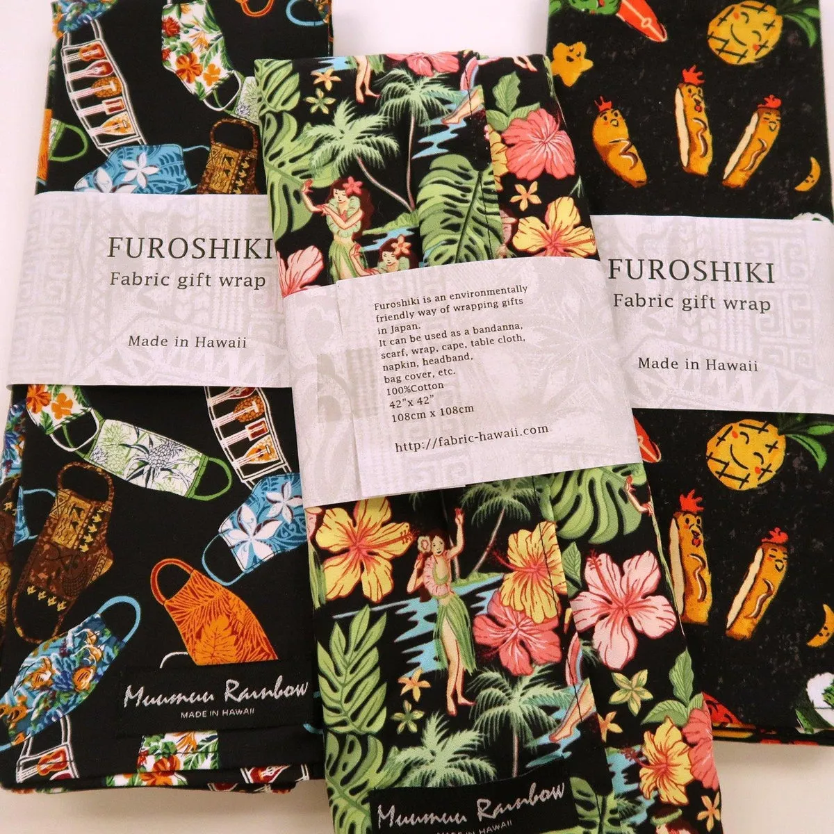 Hawaiian Mask Print Furoshiki Gift Wrapping Fabric - Black