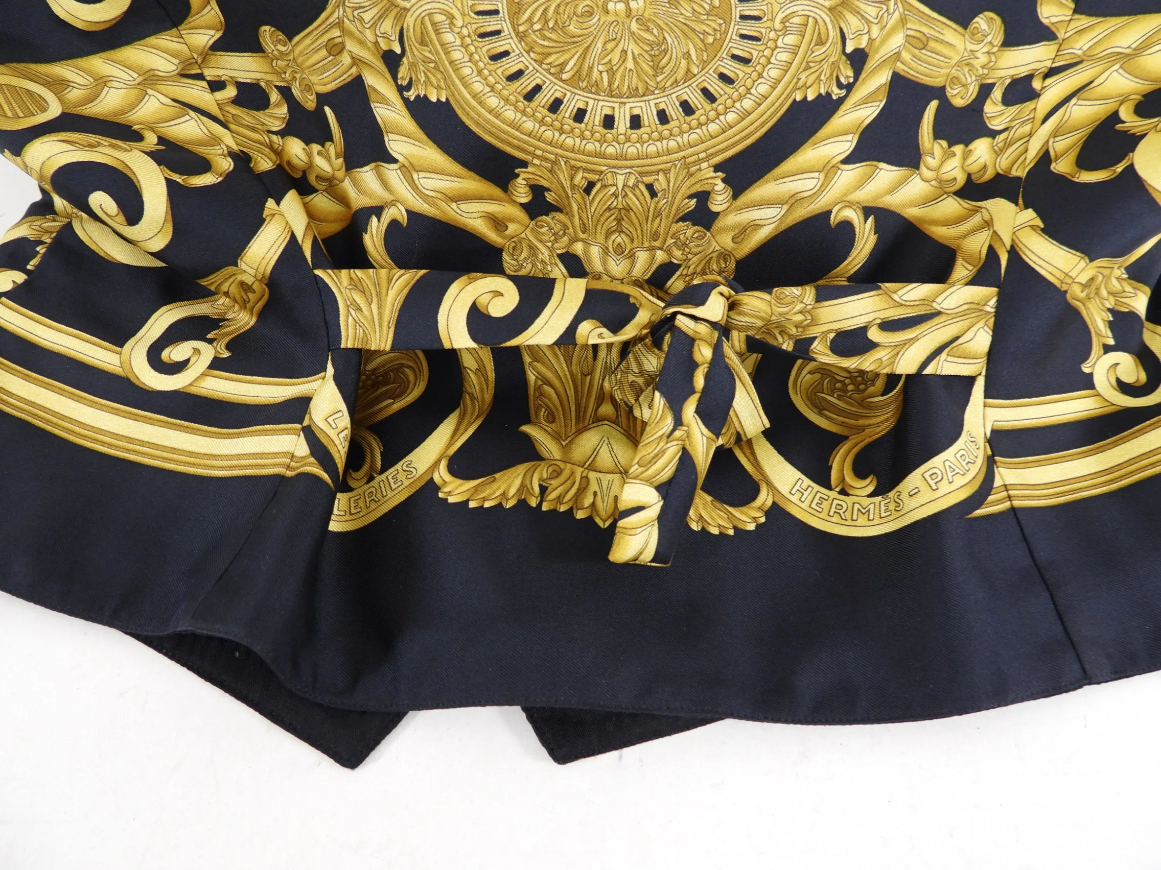 Hermes Black and Gold Vintage Les Tuileries Silk Scarf Print Vest