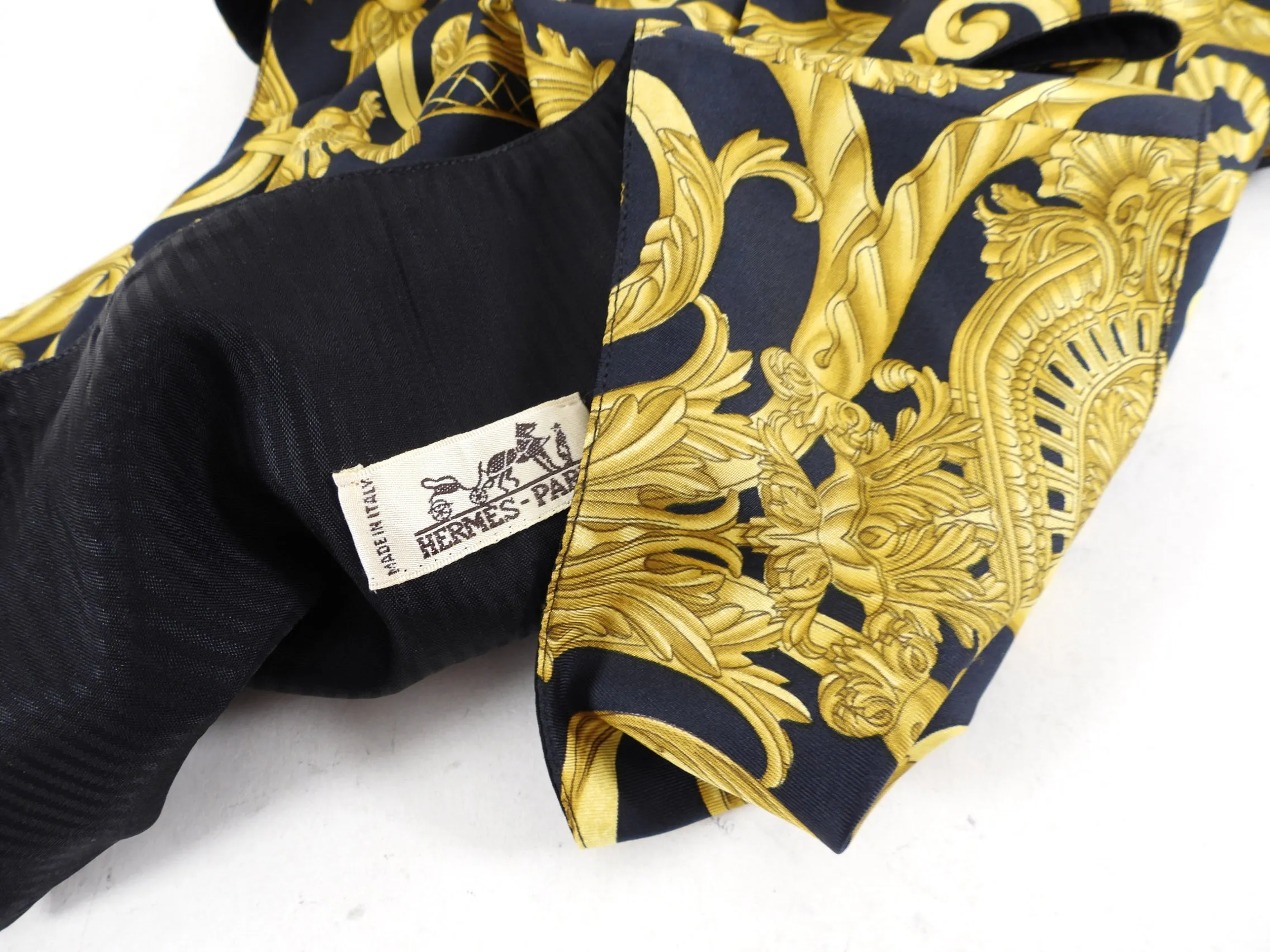 Hermes Black and Gold Vintage Les Tuileries Silk Scarf Print Vest