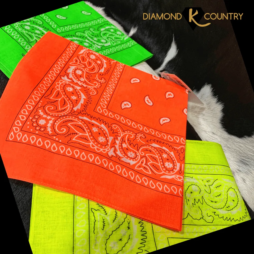 Hi-Vis Yellow Paisley Design Bandana - 100% Cotton