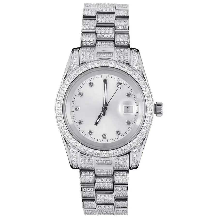 Iced Presidential Watch w/ White Dial in White Gold