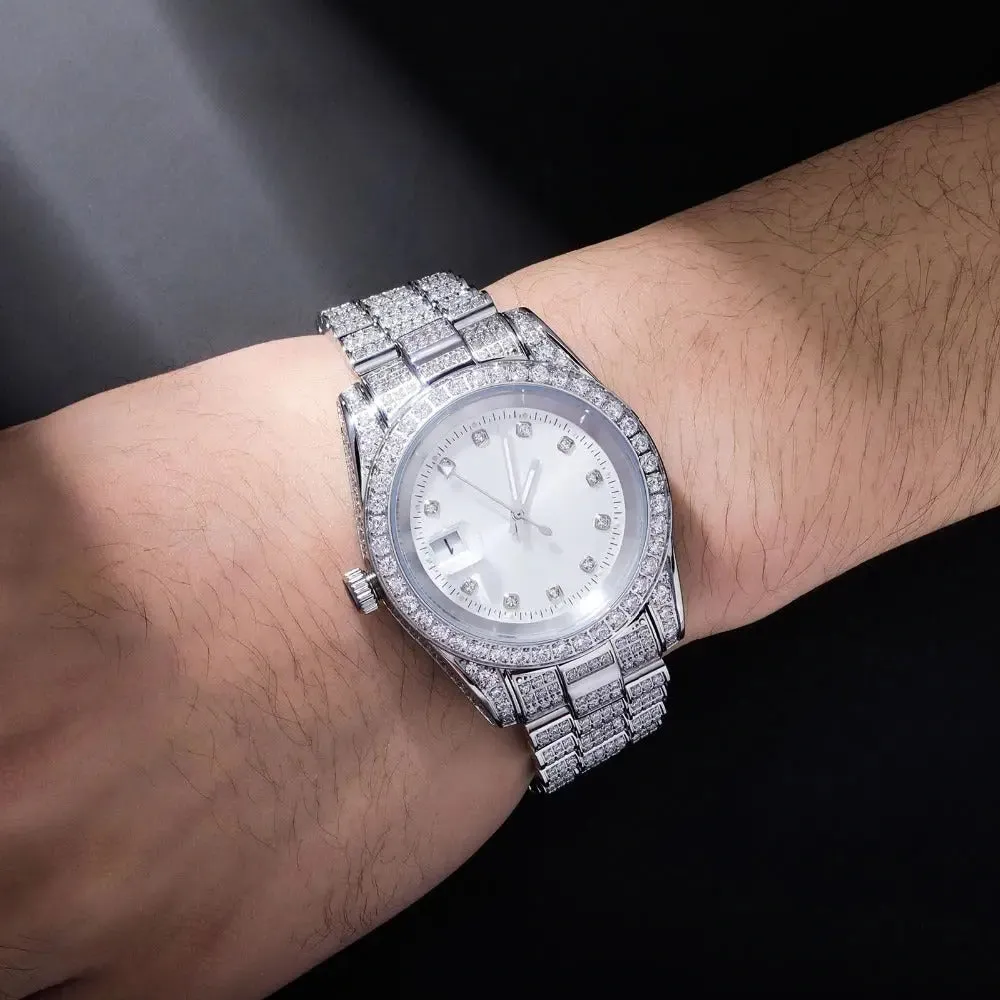 Iced Presidential Watch w/ White Dial in White Gold